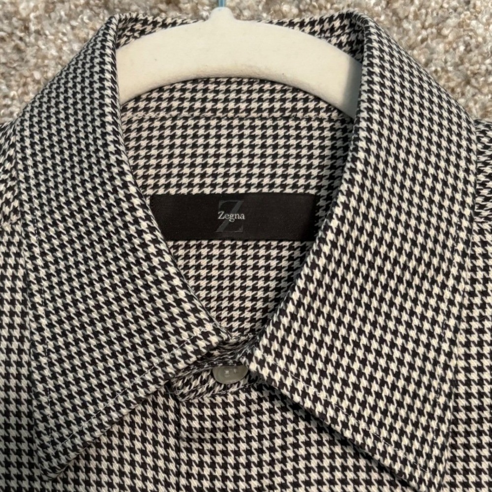 Zegna City Dress Shirt Mens 41 16 Brown Tan Houndstooth French Cuff Long Sleeve - Picture 8 of 10